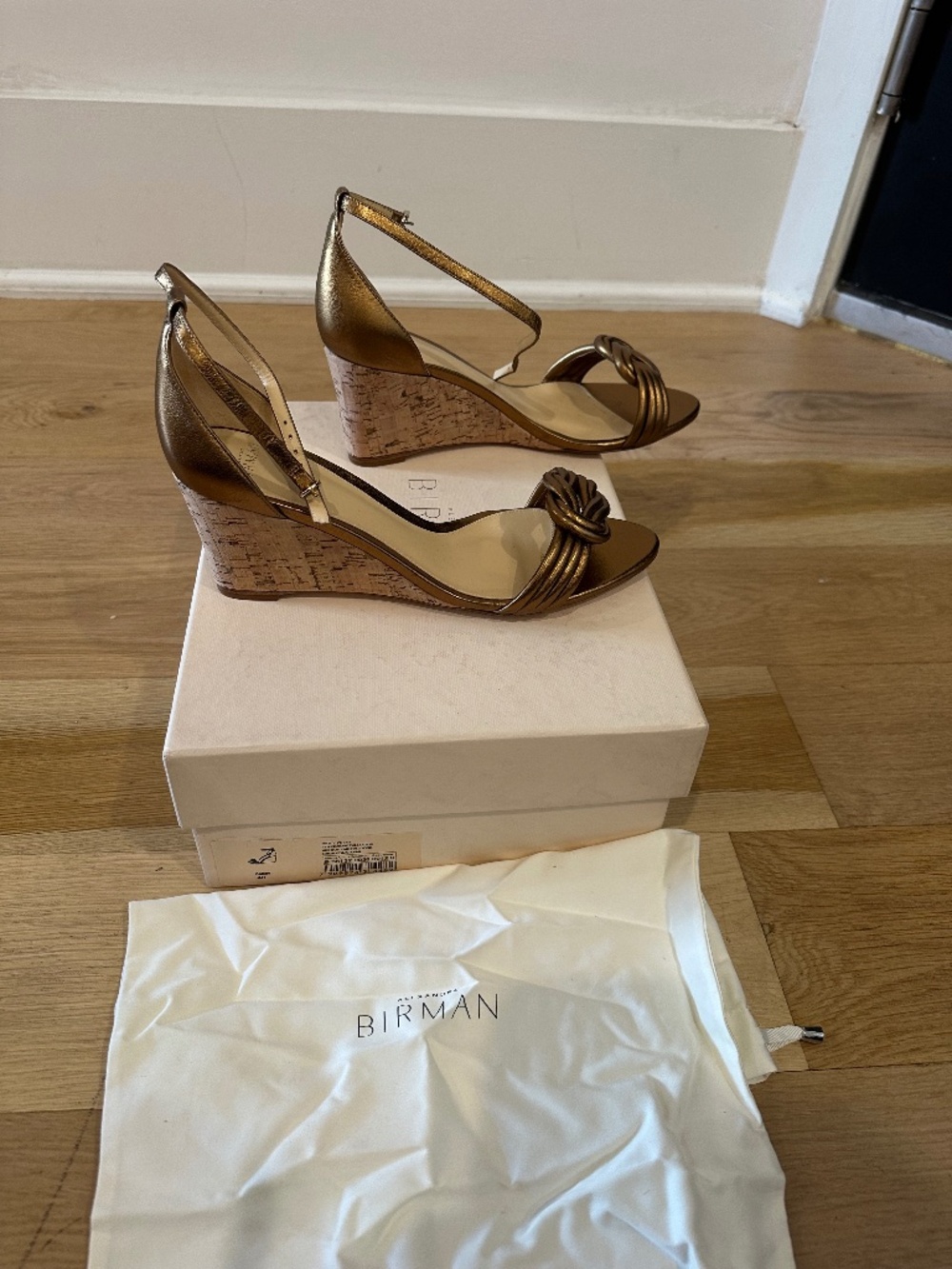 Alexandre Birman Vicky Wedge Sandal Size 40 in Bronze Leather